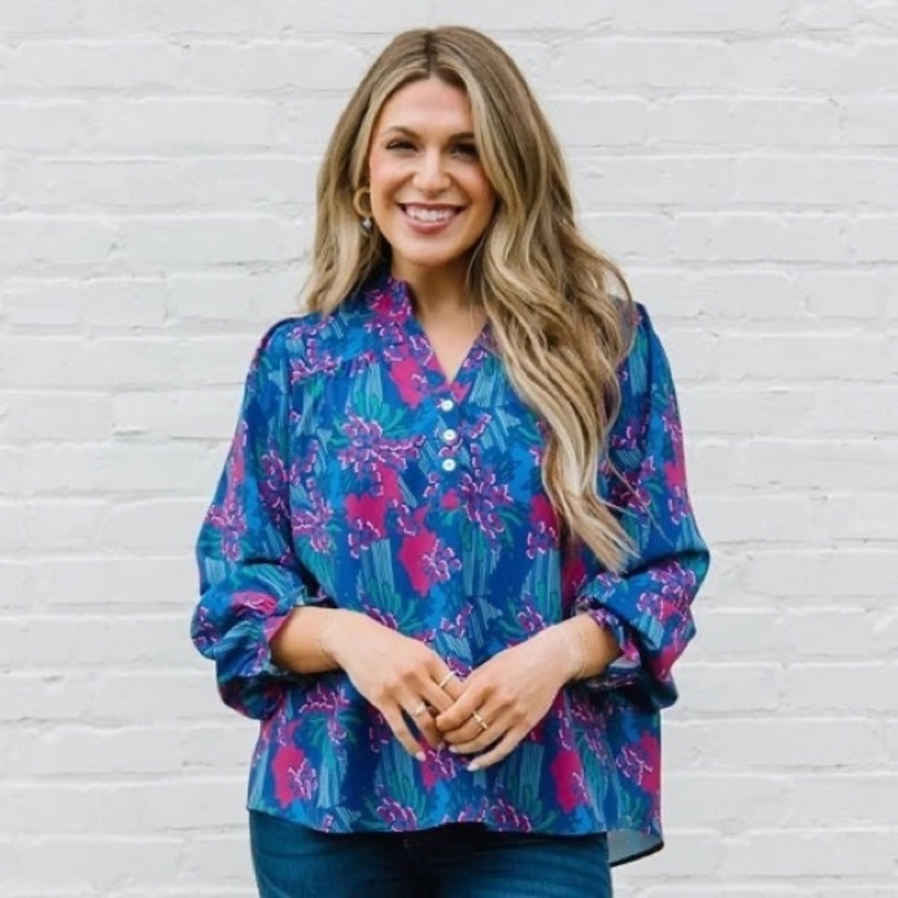 Floral Print Women's Top - Blue and Pink